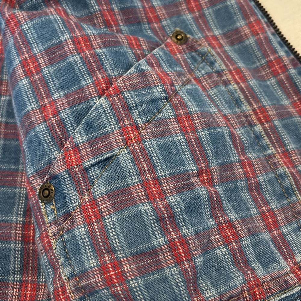 VTG cropped reversible denim jean vest plaid SZ L 100% cotton casual cottagecore - Picture 12 of 12